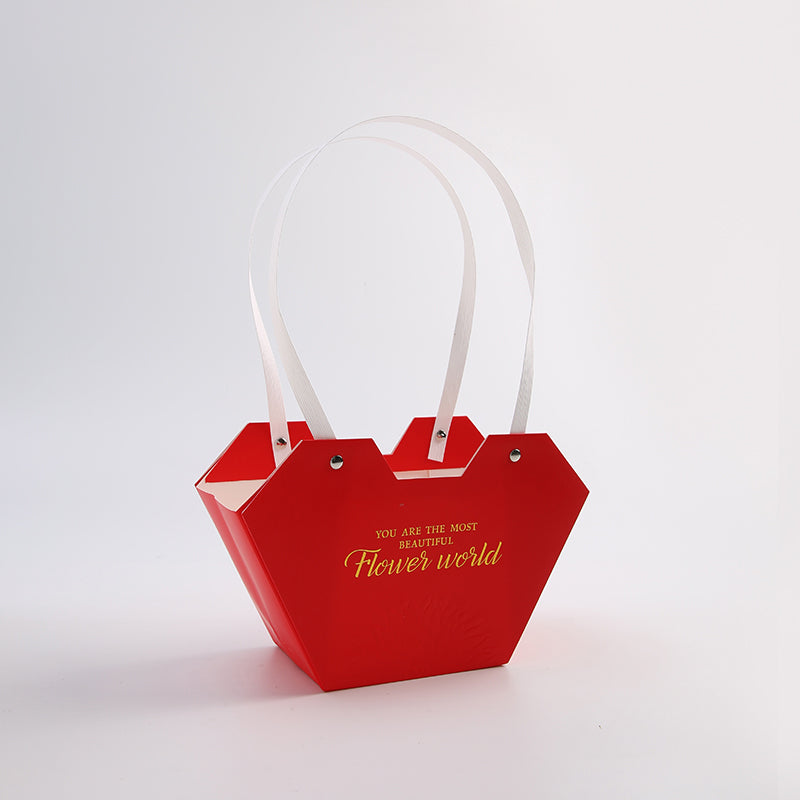 Florist Heart Shape Flower Bouquet Bags With Handle For Fresh Flower
