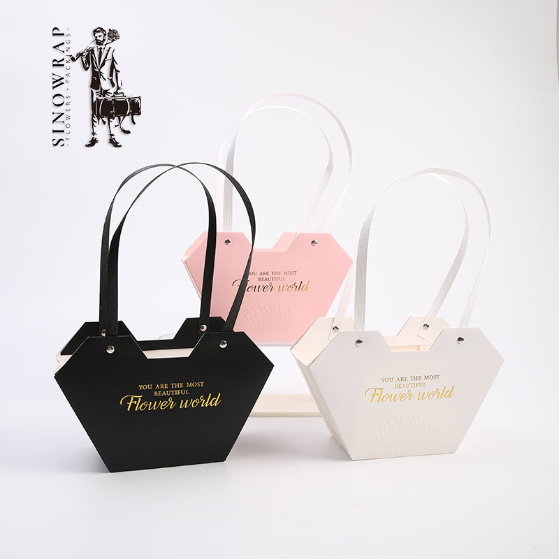 Florist Heart Shape Flower Bouquet Bags With Handle For Fresh Flower