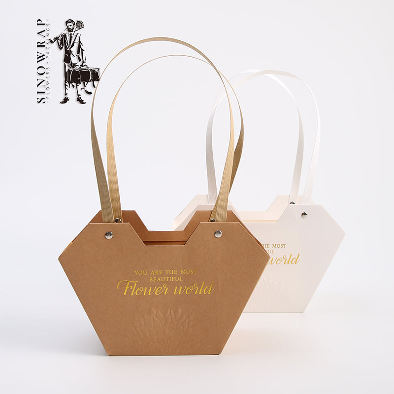 Florist Heart Shape Flower Bouquet Bags With Handle For Fresh Flower