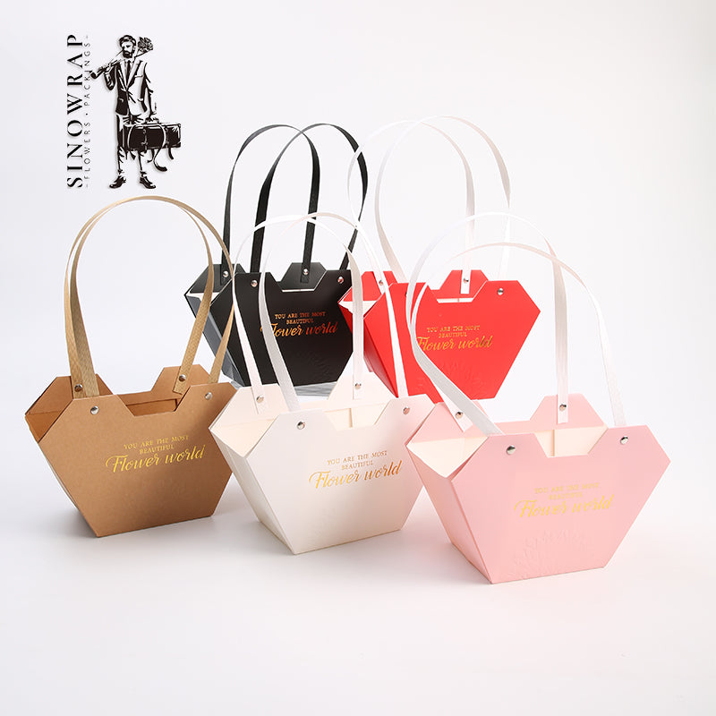 Florist Heart Shape Flower Bouquet Bags With Handle For Fresh Flower